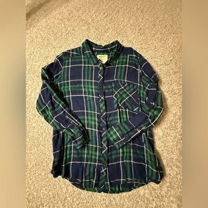 XXL Navy blue, kelly green & white preppy plaid super-soft boyfriend fit flannel